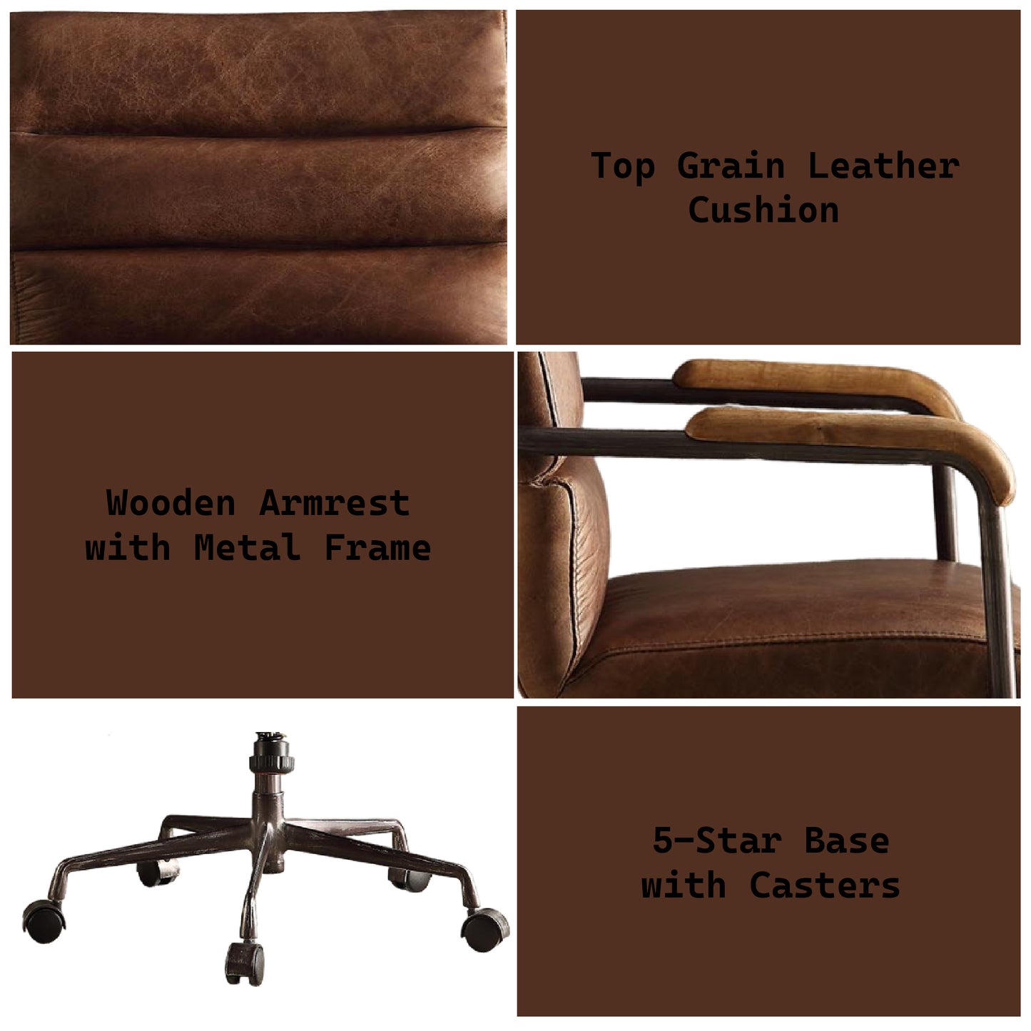 Brown Top Grain Leather Executive Office Chair with Seat Lift for Home Office
