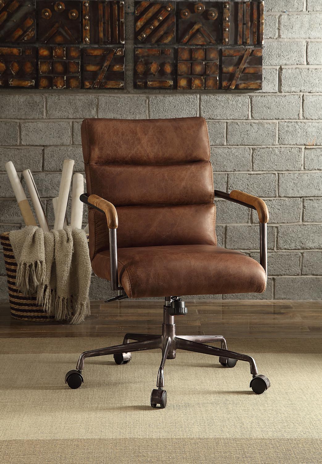 Brown Top Grain Leather Executive Office Chair with Seat Lift for Home Office