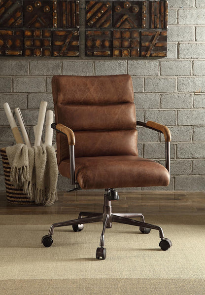 Brown Top Grain Leather Executive Office Chair with Seat Lift for Home Office