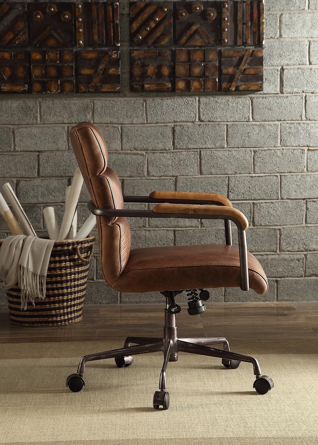 Brown Top Grain Leather Executive Office Chair with Seat Lift for Home Office