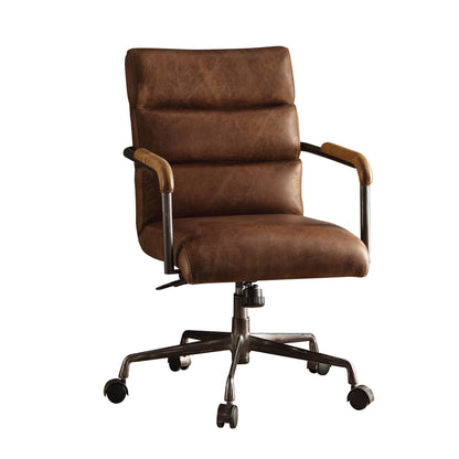 Brown Top Grain Leather Executive Office Chair with Seat Lift for Home Office