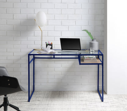 Yasin Glass Top & Blue Finish Writing Desk