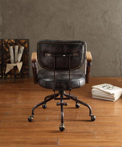 Hallie Vintage Black Leather Office Chair - Executive Swivel Desk Chair