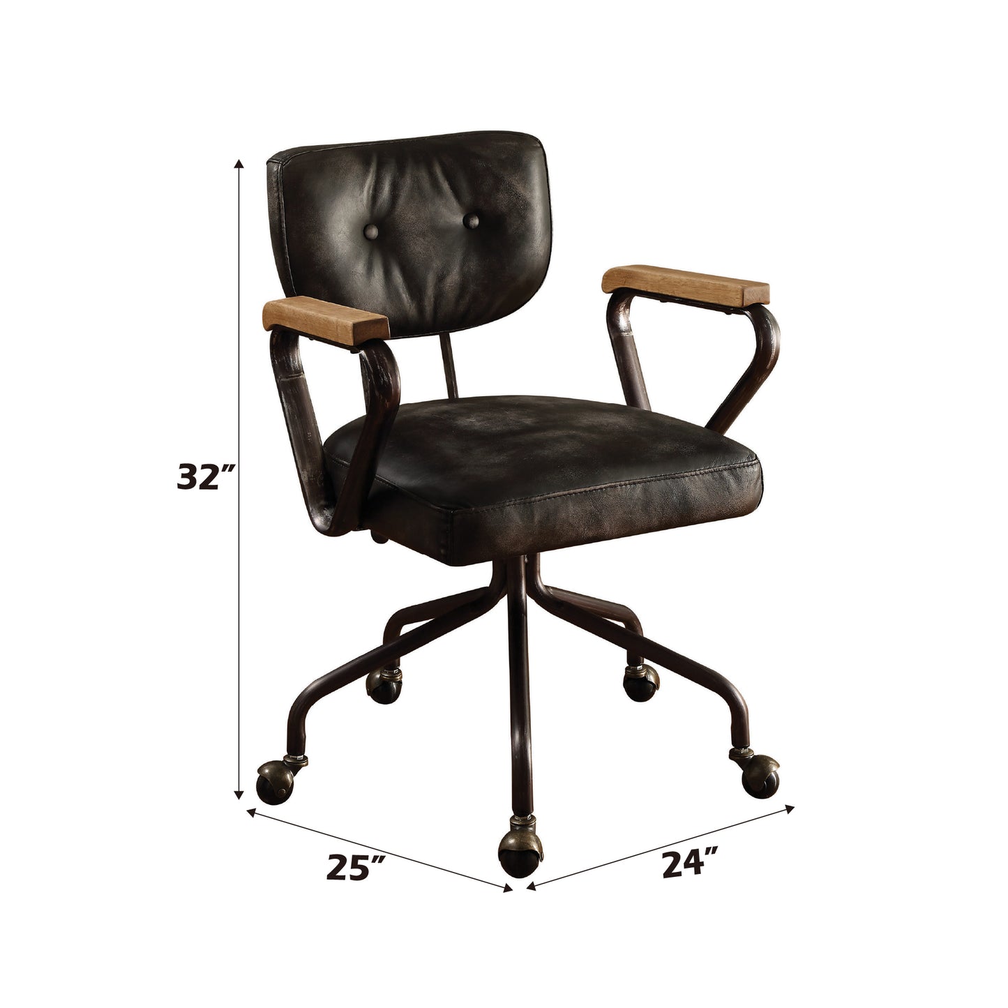 Hallie Vintage Black Leather Office Chair - Executive Swivel Desk Chair
