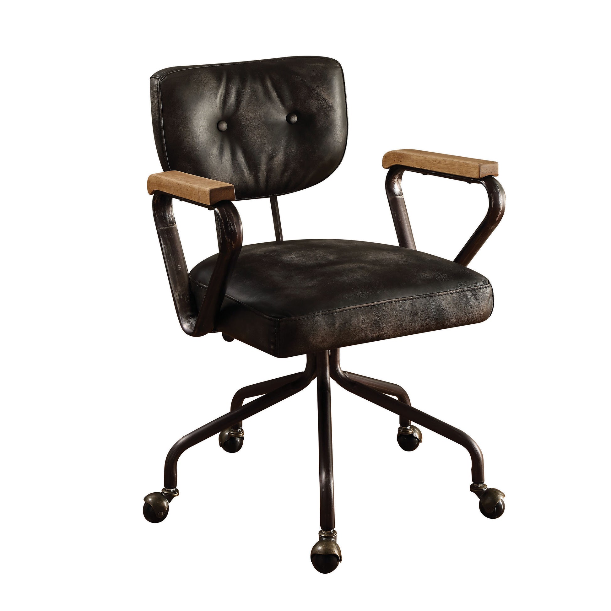 Hallie Vintage Black Leather Office Chair - Executive Swivel Desk Chair