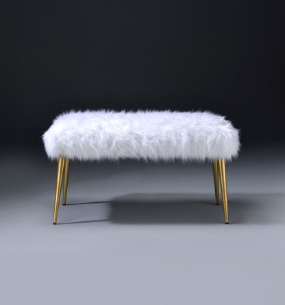 Bagley II White Faux Fur & Gold Finish Bench