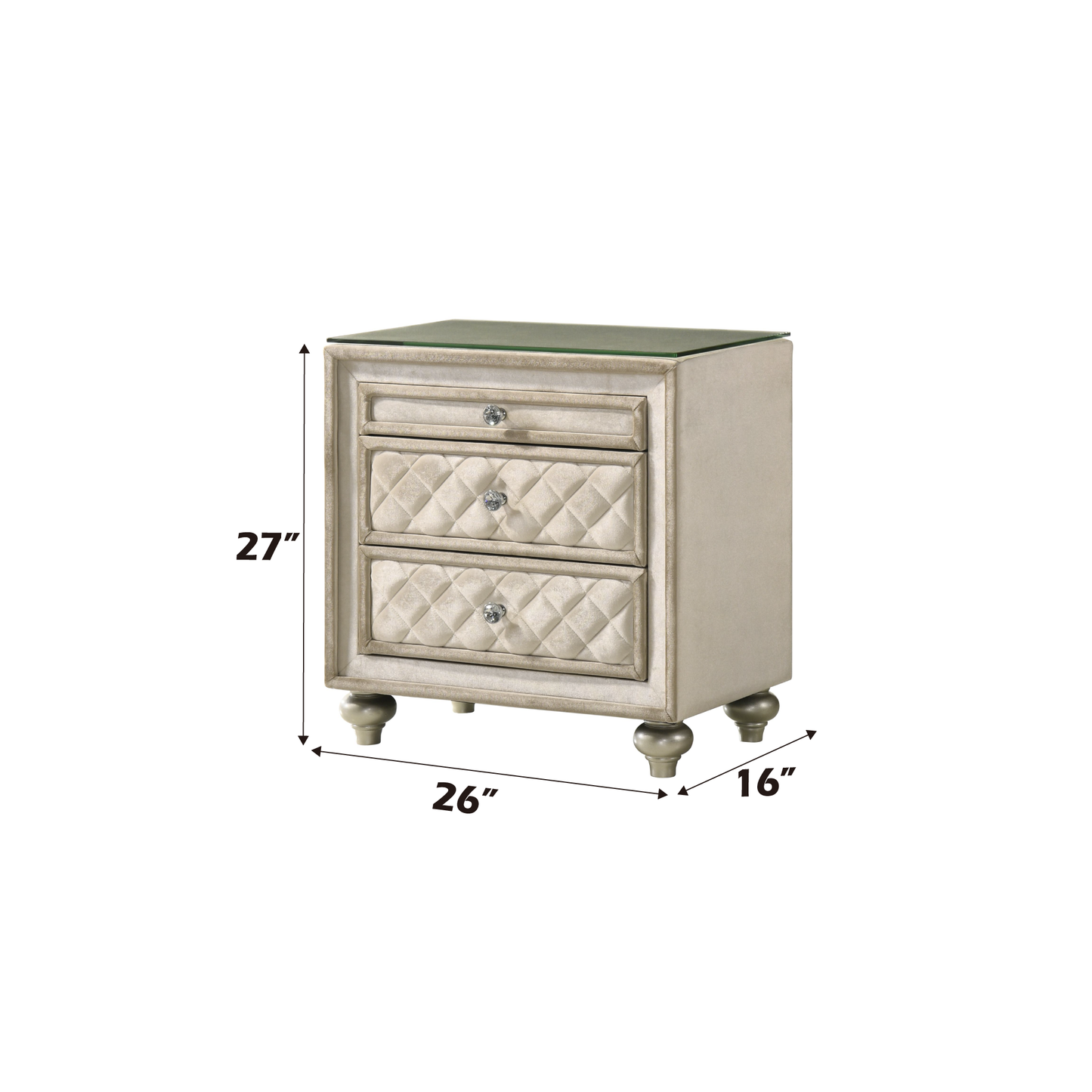 Beige Velvet Nightstand with 3 Drawers - 16" x 26" for Bedroom