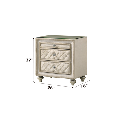 Beige Velvet Nightstand with 3 Drawers - 16" x 26" for Bedroom