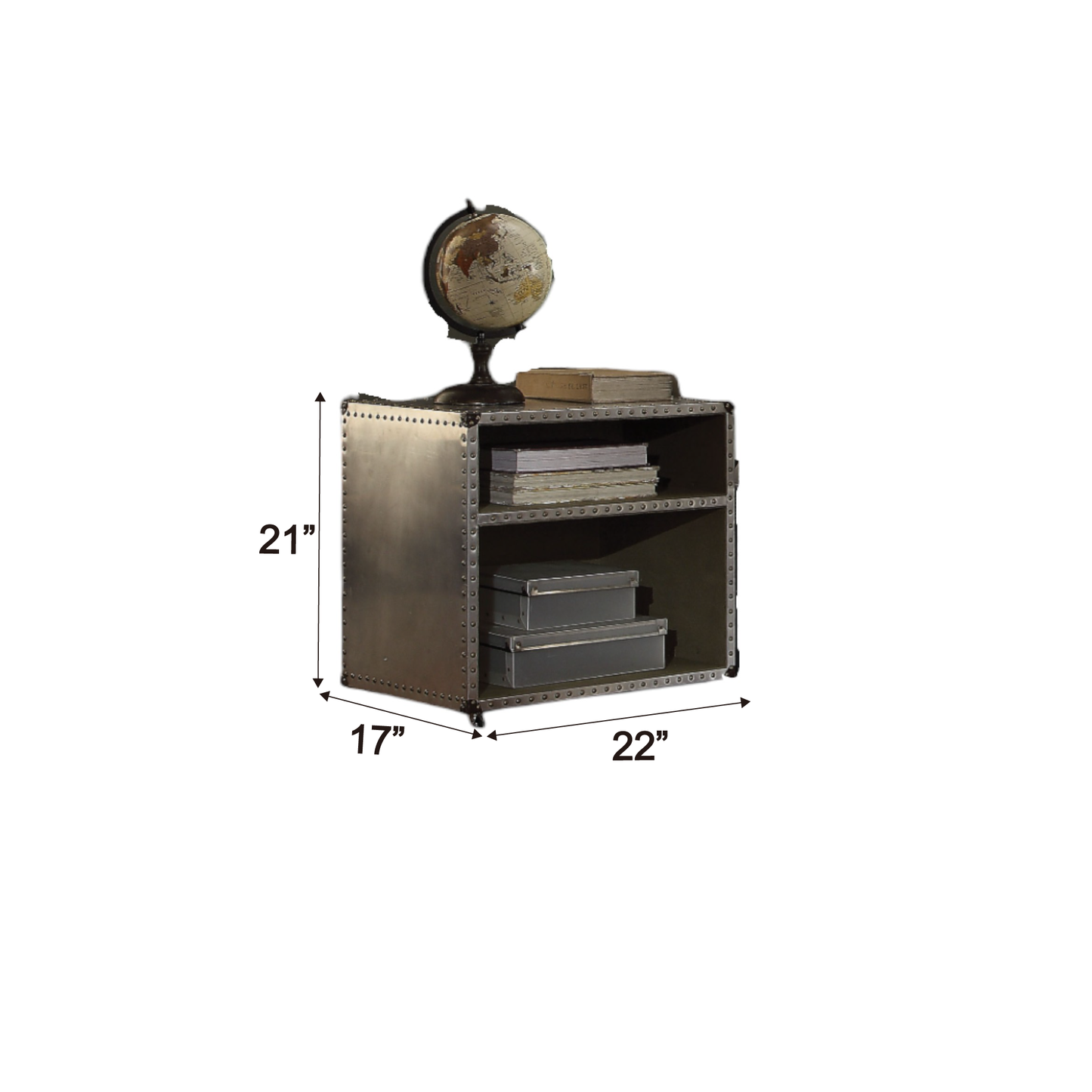 Silver Aluminum Nightstand with USB Dock - 17"W x 22"D x 21"H for Bedroom
