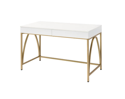Lightmane White High Gloss & Gold Finish Writing Desk