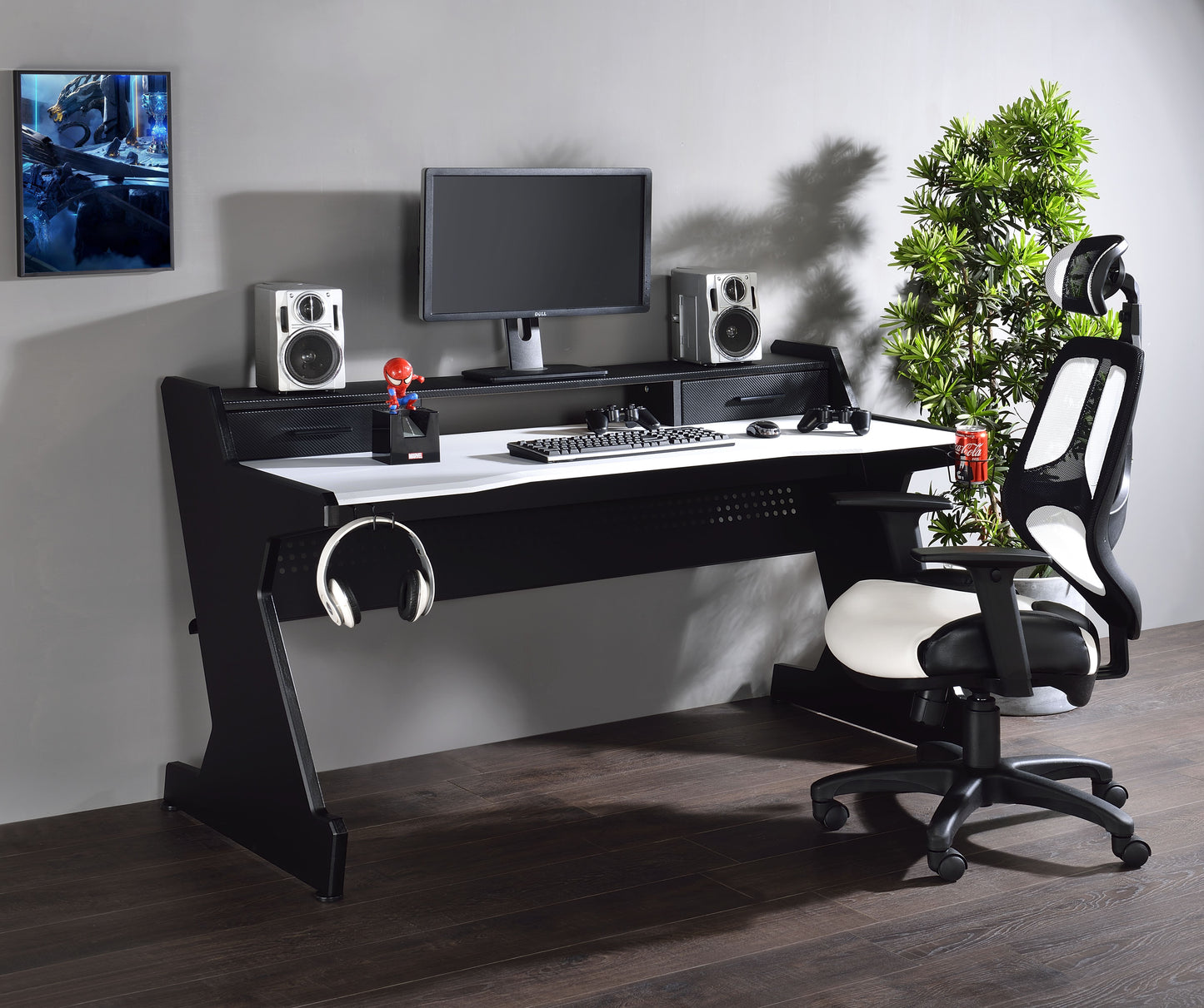 Bigga Black & White Gaming Desk