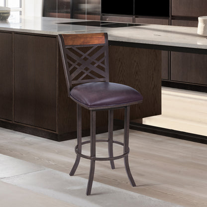 Mivara 30" Barstool in Auburn Bay finish with Brown Pu upholstery