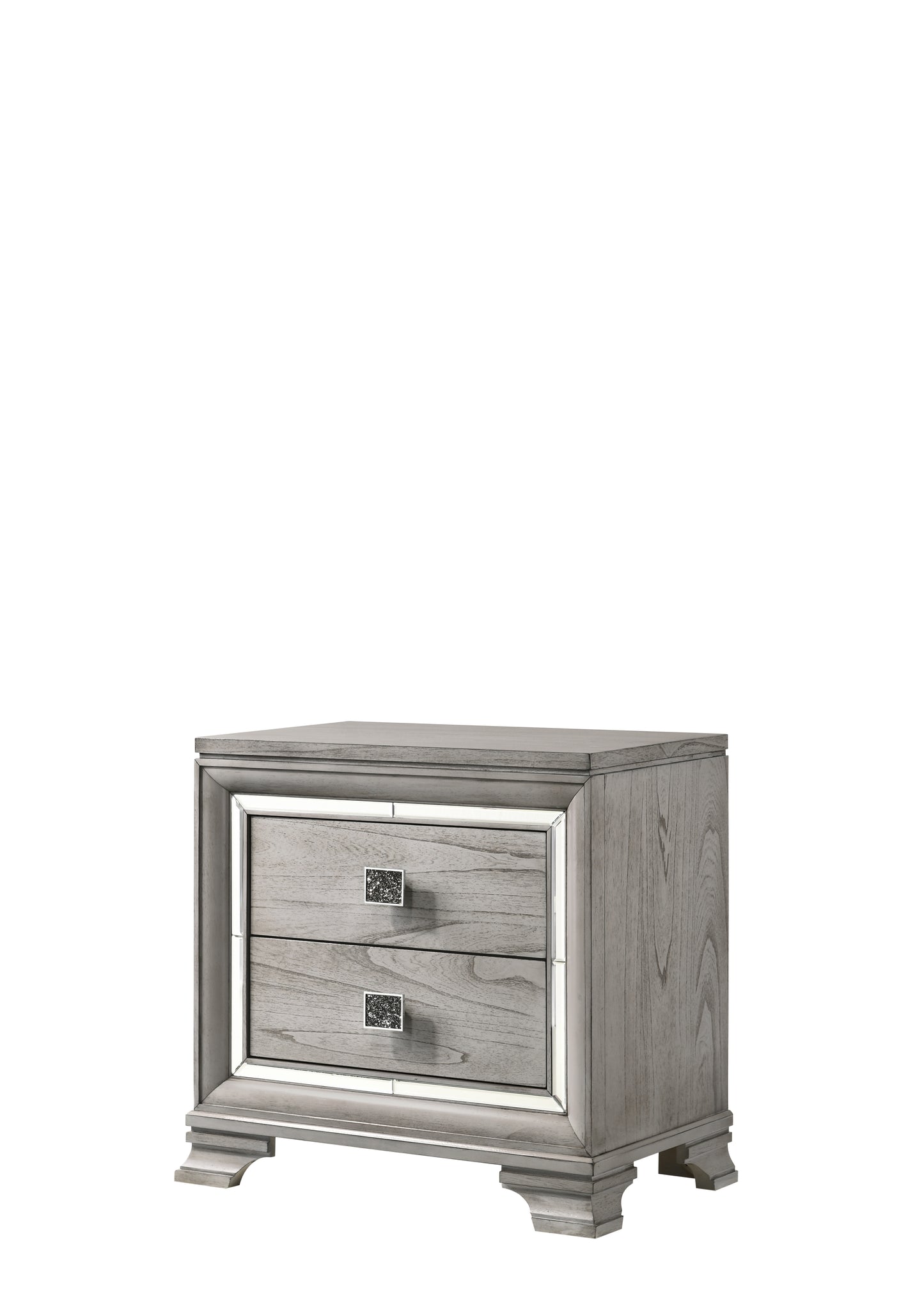 1pc Contemporary Light Grey Finish Two Drawers Bevel Mirror Accents Wooden Solid Wood Bedroom Furniture