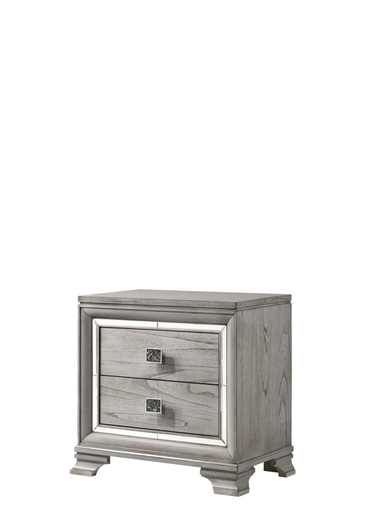 1pc Contemporary Light Grey Finish Two Drawers Bevel Mirror Accents Wooden Solid Wood Bedroom Furniture