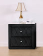 1pc Black Nightstand Upholstery Fabric Faux Marble Top Two Storage Drawers Wooden Bedroom Furniture