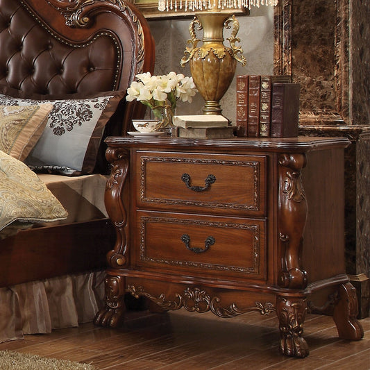 Traditional Luxury Nightstand with 2 Drawers Cherry Oak Finish Solid Hardwood Elegant Formal Bedroom Furniture 1pc