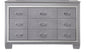 1pc Modern Nine Drawer Dresser Mirror Accents Chrome Finish Hardware Faux Crystal Accent Silver Finish