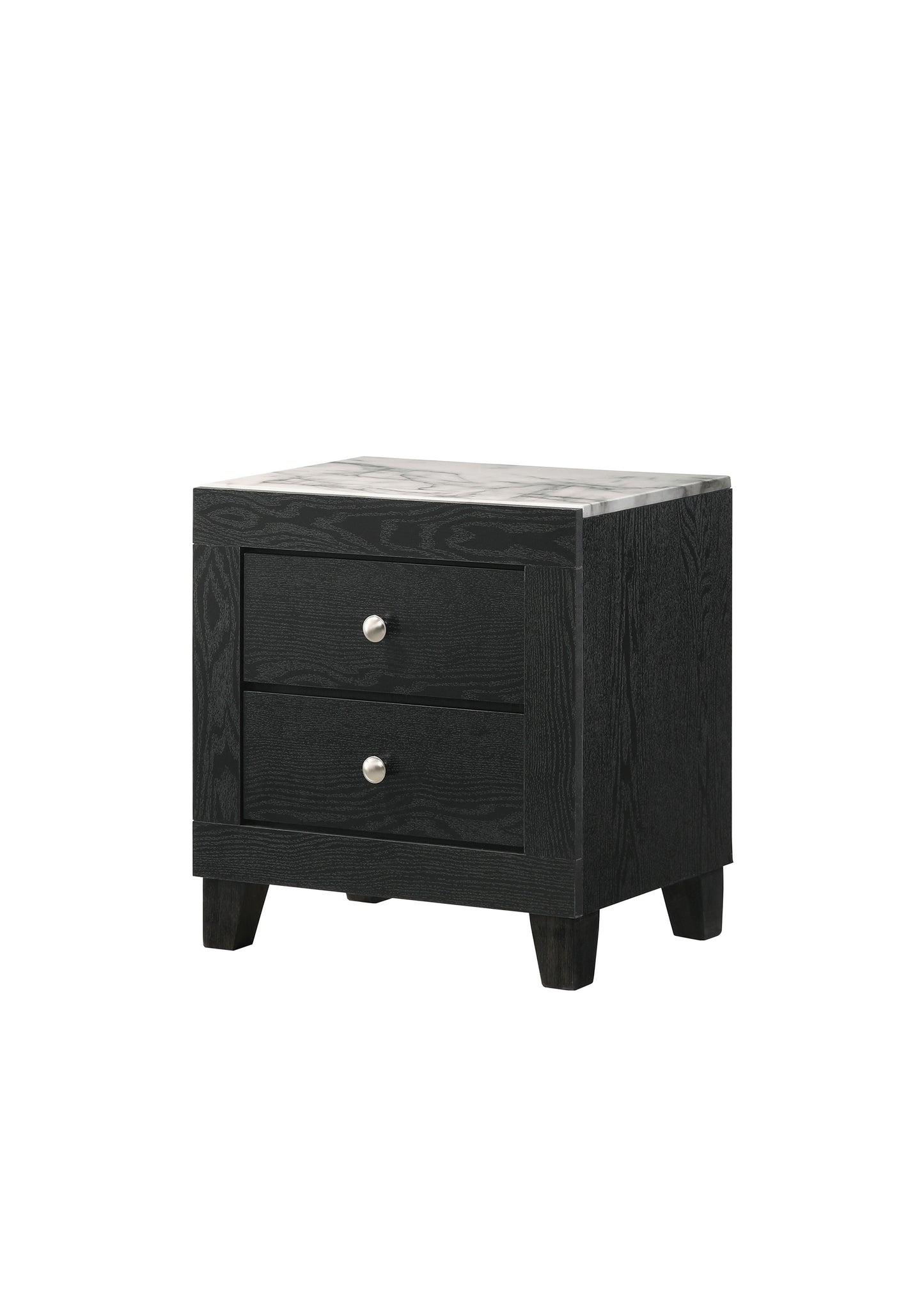 1pc Contemporary Modern White Faux Marble Top 2 Drawers Nightstand Black Finish Bedroom Furniture