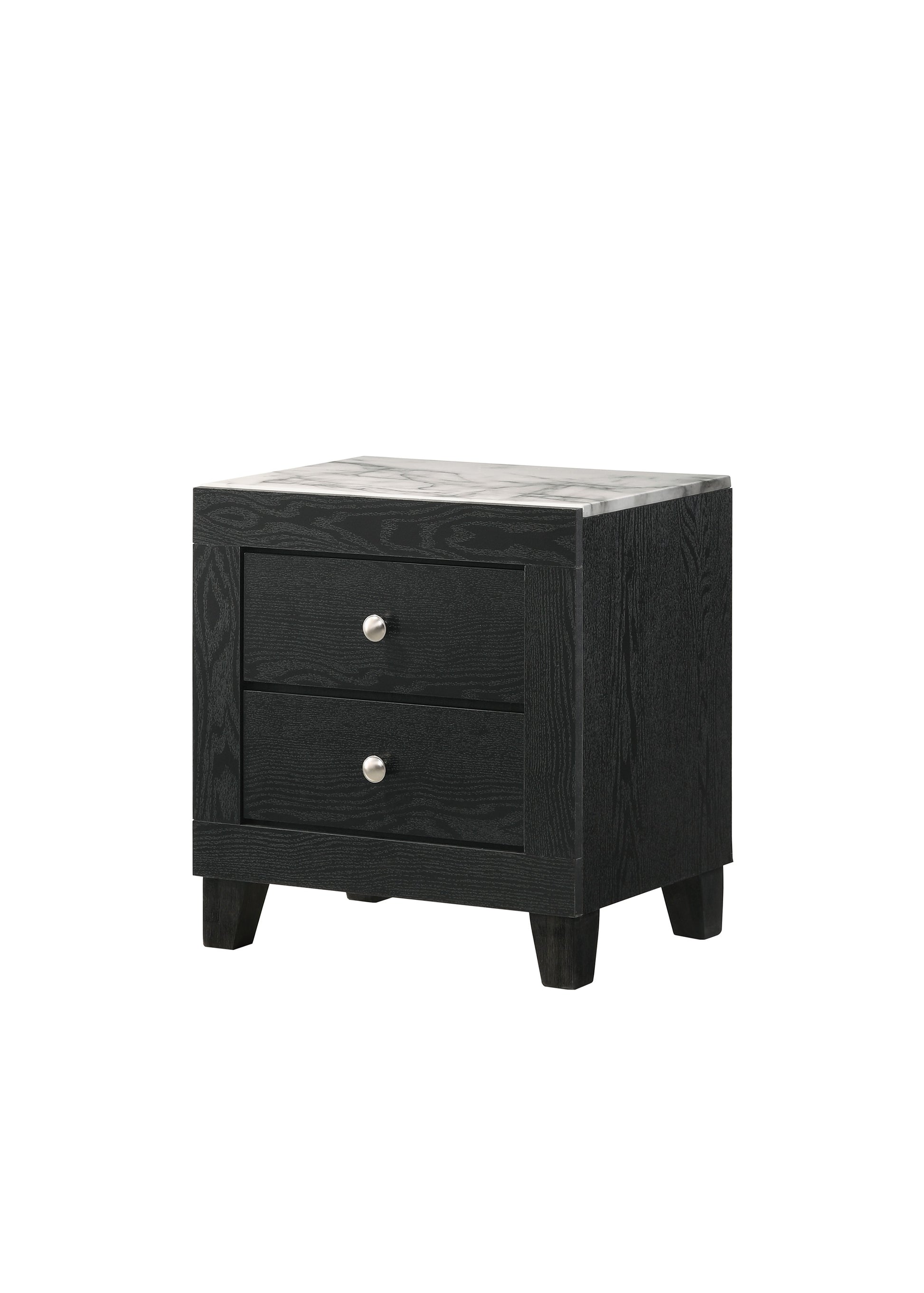 1pc Contemporary Modern White Faux Marble Top 2 Drawers Nightstand Black Finish Bedroom Furniture