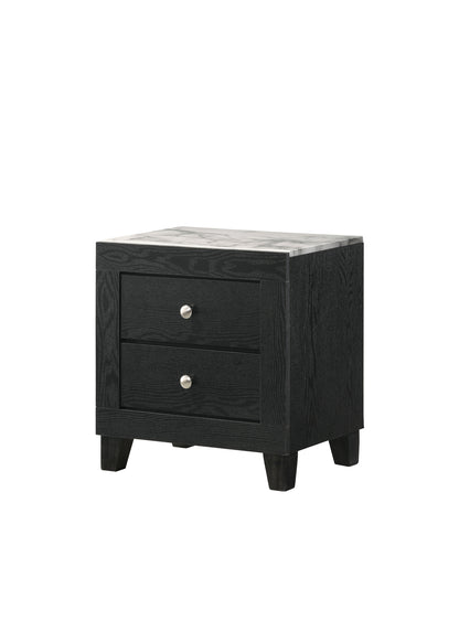 1pc Contemporary Modern White Faux Marble Top 2 Drawers Nightstand Black Finish Bedroom Furniture