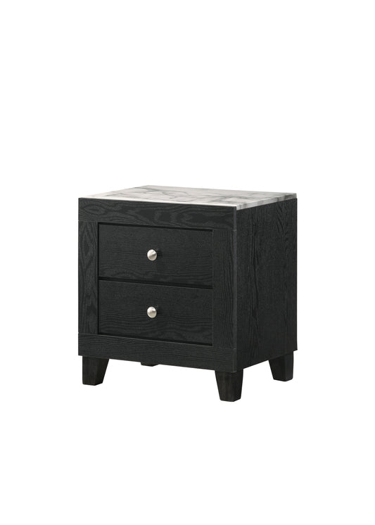 1pc Contemporary Modern White Faux Marble Top 2 Drawers Nightstand Black Finish Bedroom Furniture