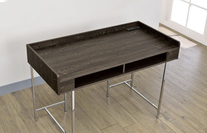 Contemporary Brown Chrome Metal Computer Desk with Drawer Storage