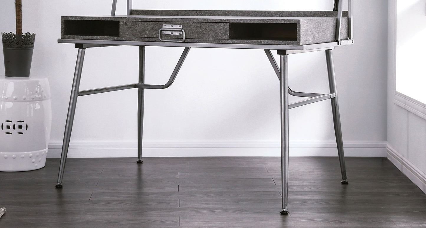 Silver Metal Computer Desk - 1 Drawer & 2 Shelves for Home Office