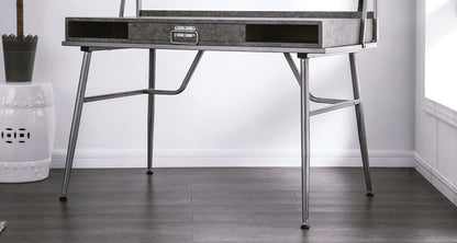 Silver Metal Computer Desk - 1 Drawer & 2 Shelves for Home Office