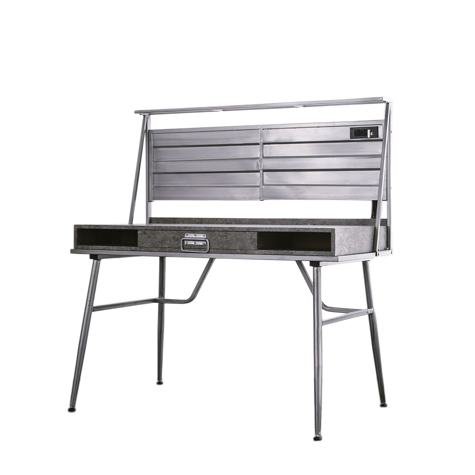 Silver Metal Computer Desk - 1 Drawer & 2 Shelves for Home Office