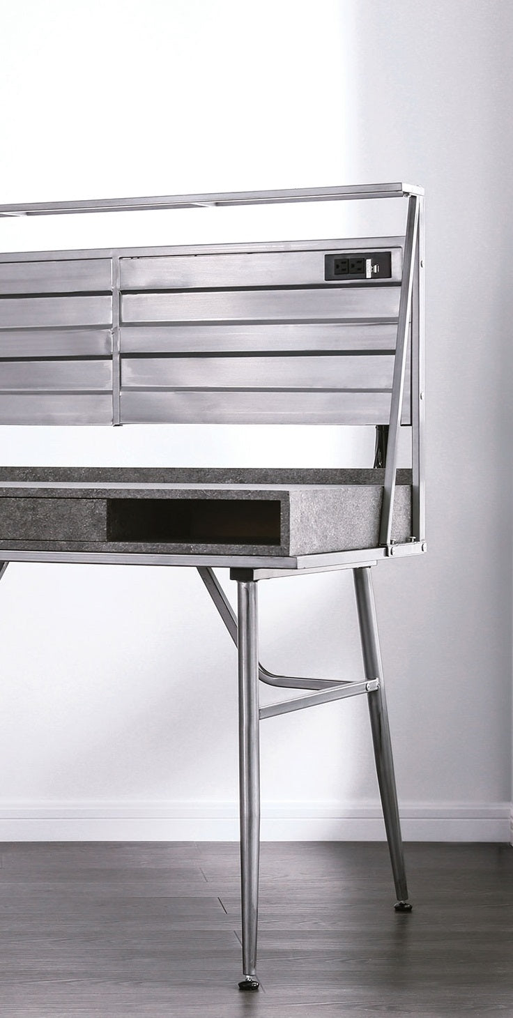 Silver Metal Computer Desk - 1 Drawer & 2 Shelves for Home Office