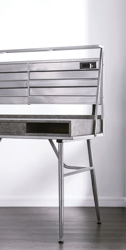 Silver Metal Computer Desk - 1 Drawer & 2 Shelves for Home Office