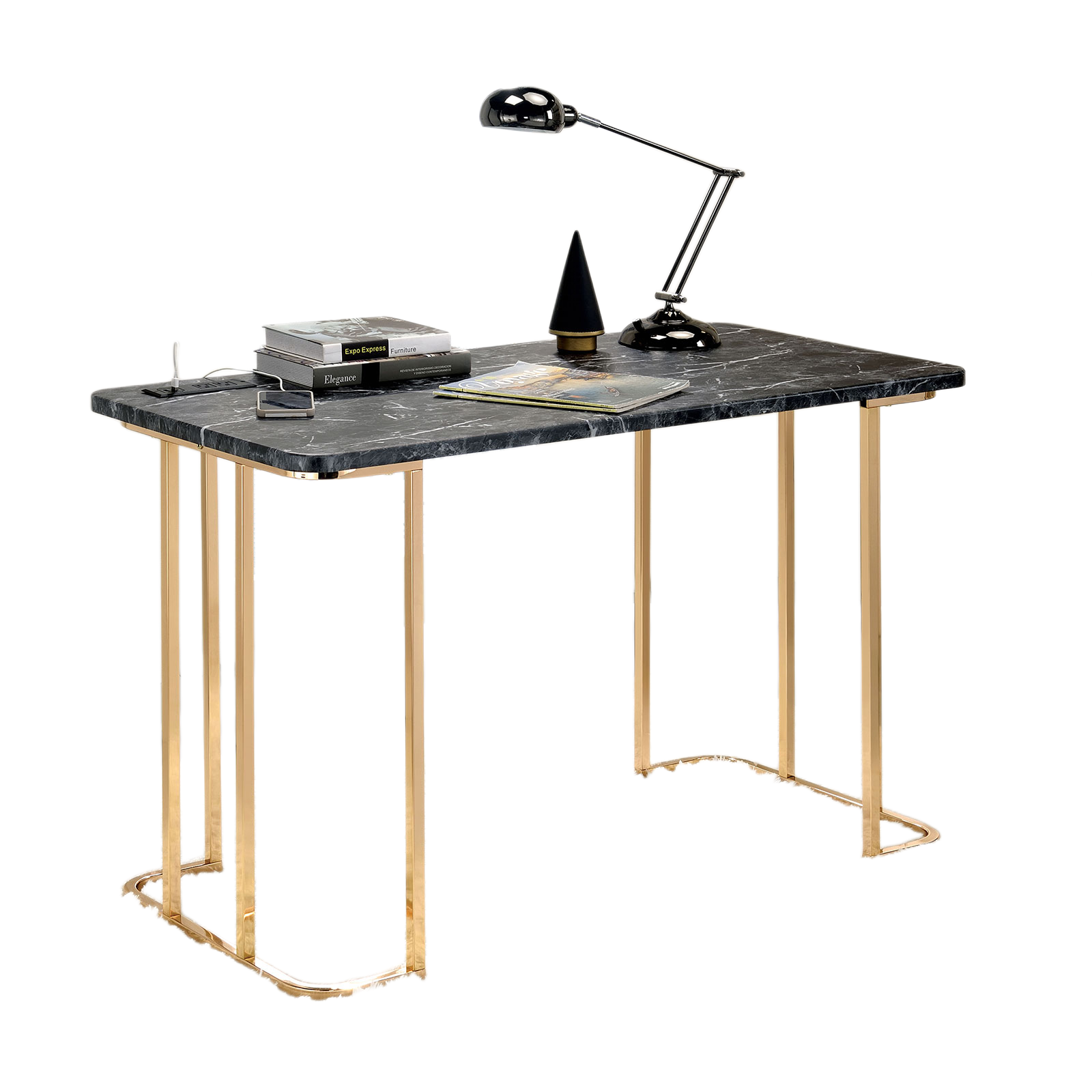 Gold Black Computer Desk Rectangular Office Desk 47.25"