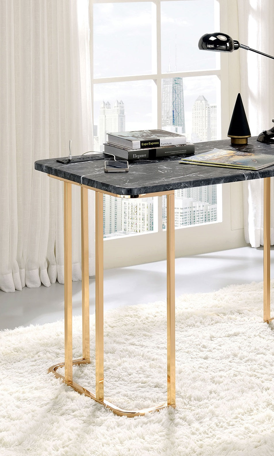Gold Black Computer Desk Rectangular Office Desk 47.25"