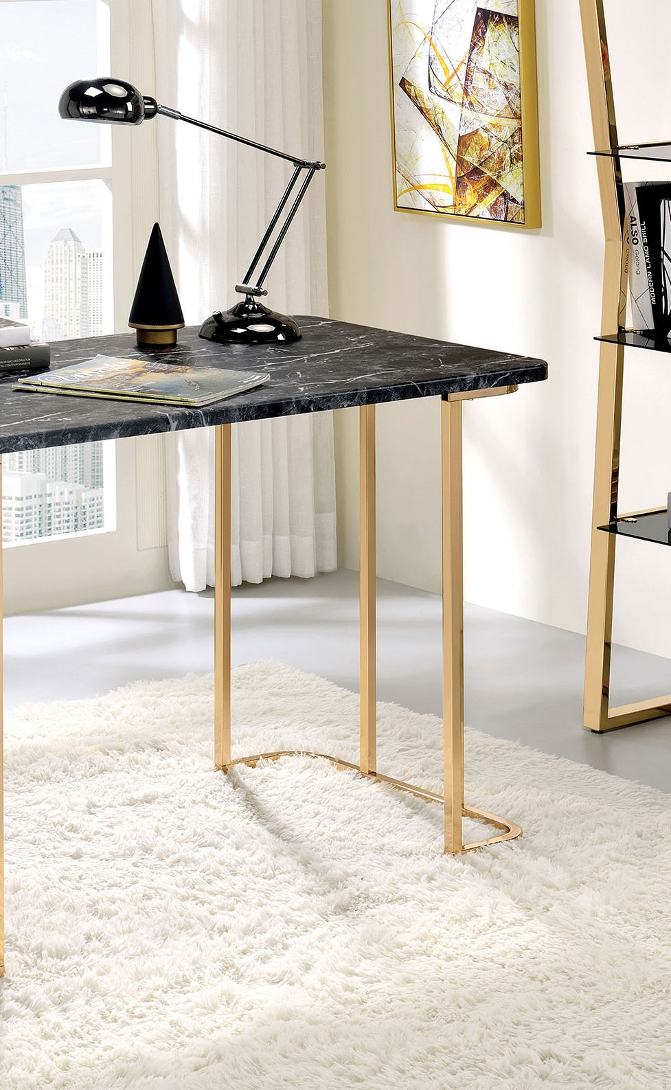 Gold Black Computer Desk Rectangular Office Desk 47.25"