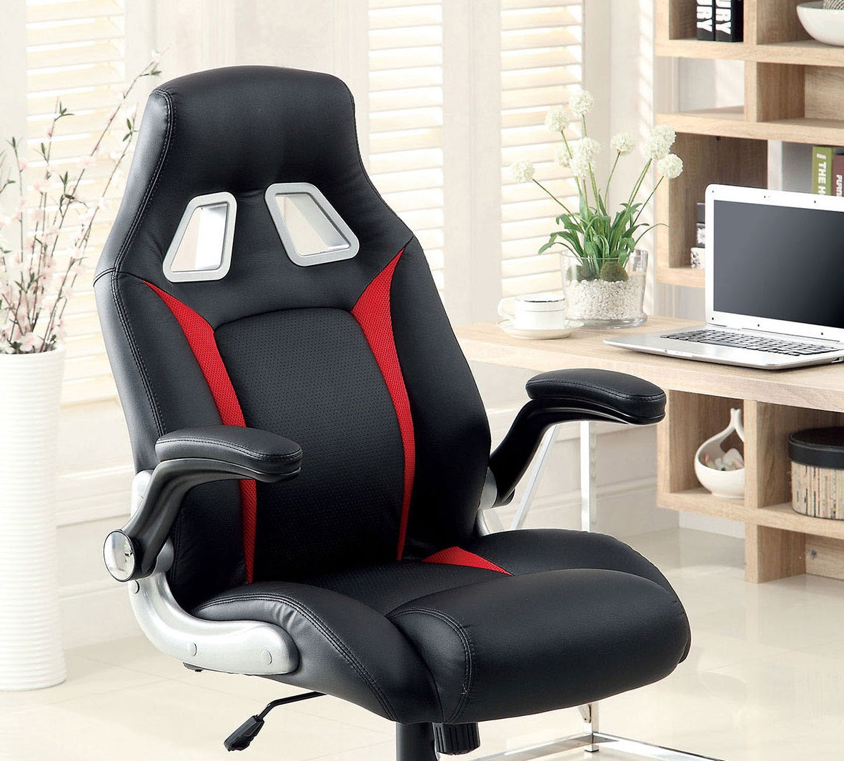 Black Leather Office Arm Chair - Adjustable Height
