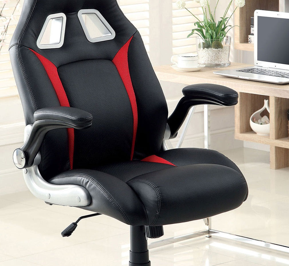 Black Leather Office Arm Chair - Adjustable Height