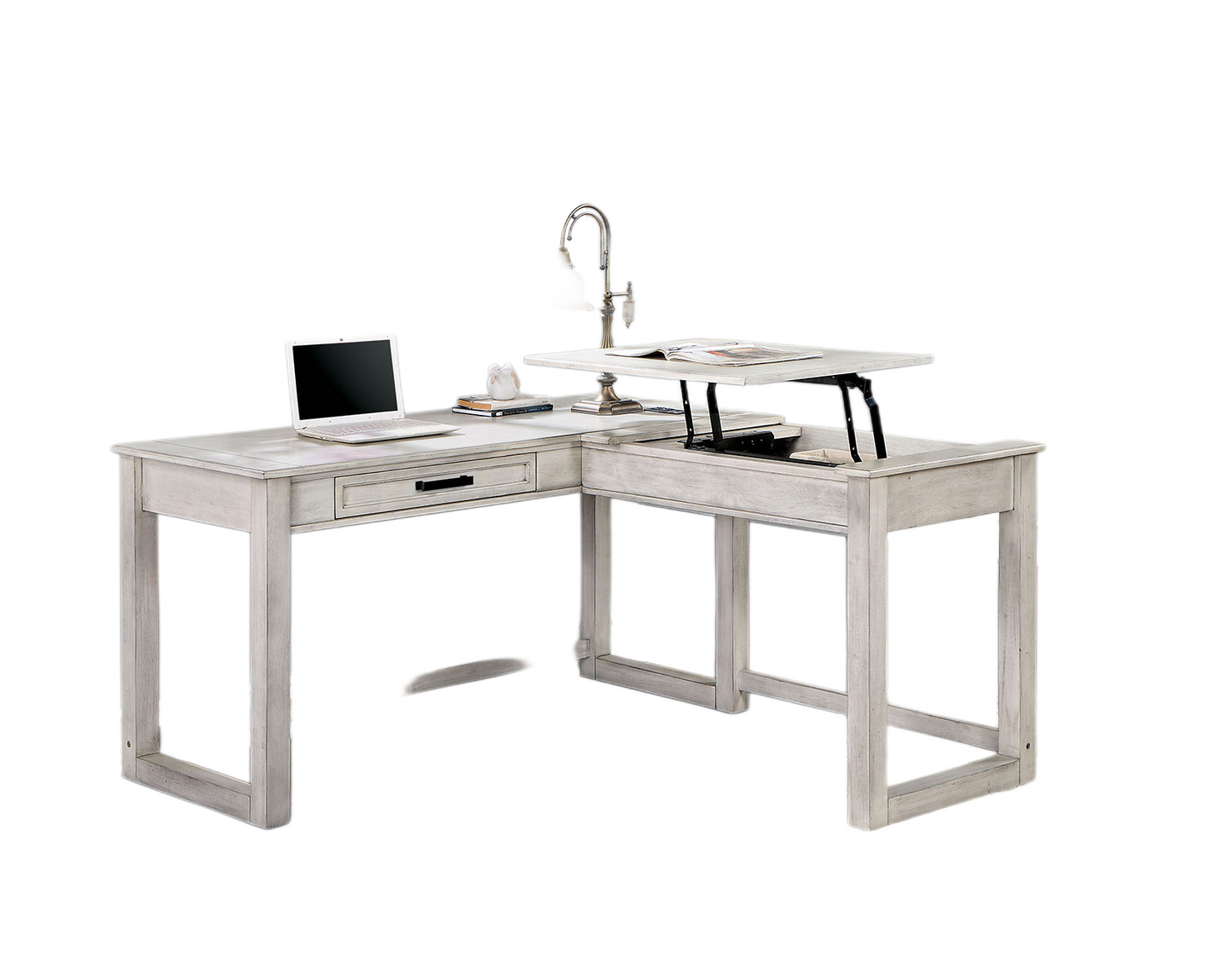 Solid Wood Transitional Computer Desk with Antique White Drawers