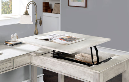 Solid Wood Transitional Computer Desk with Antique White Drawers