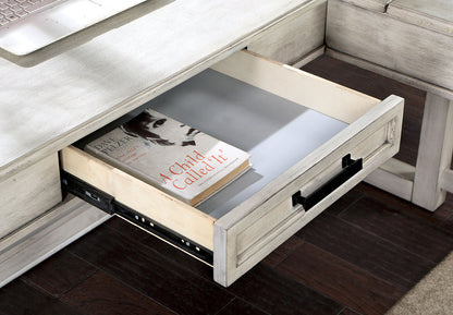 Solid Wood Transitional Computer Desk with Antique White Drawers