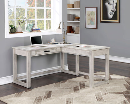 Solid Wood Transitional Computer Desk with Antique White Drawers