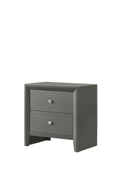 1pc Contemporary Modern 2-Drawer Nightstand Round Knobs Bedroom Wooden Furniture Gun Metal Gray Finish