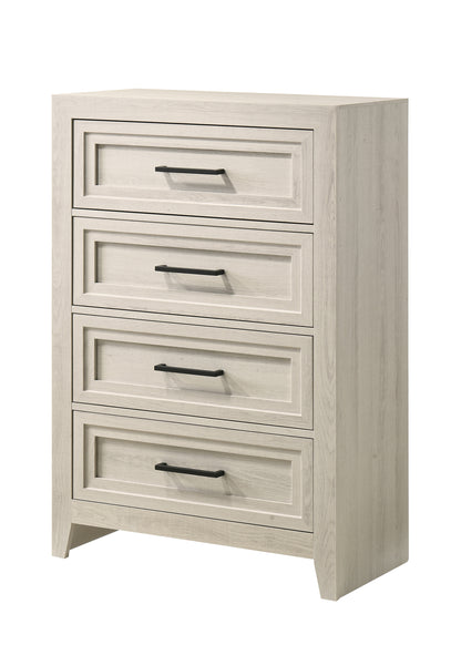 1pc Contemporary Four Drawer Chest Geometric Design Off-White Finish Wooden Furniture