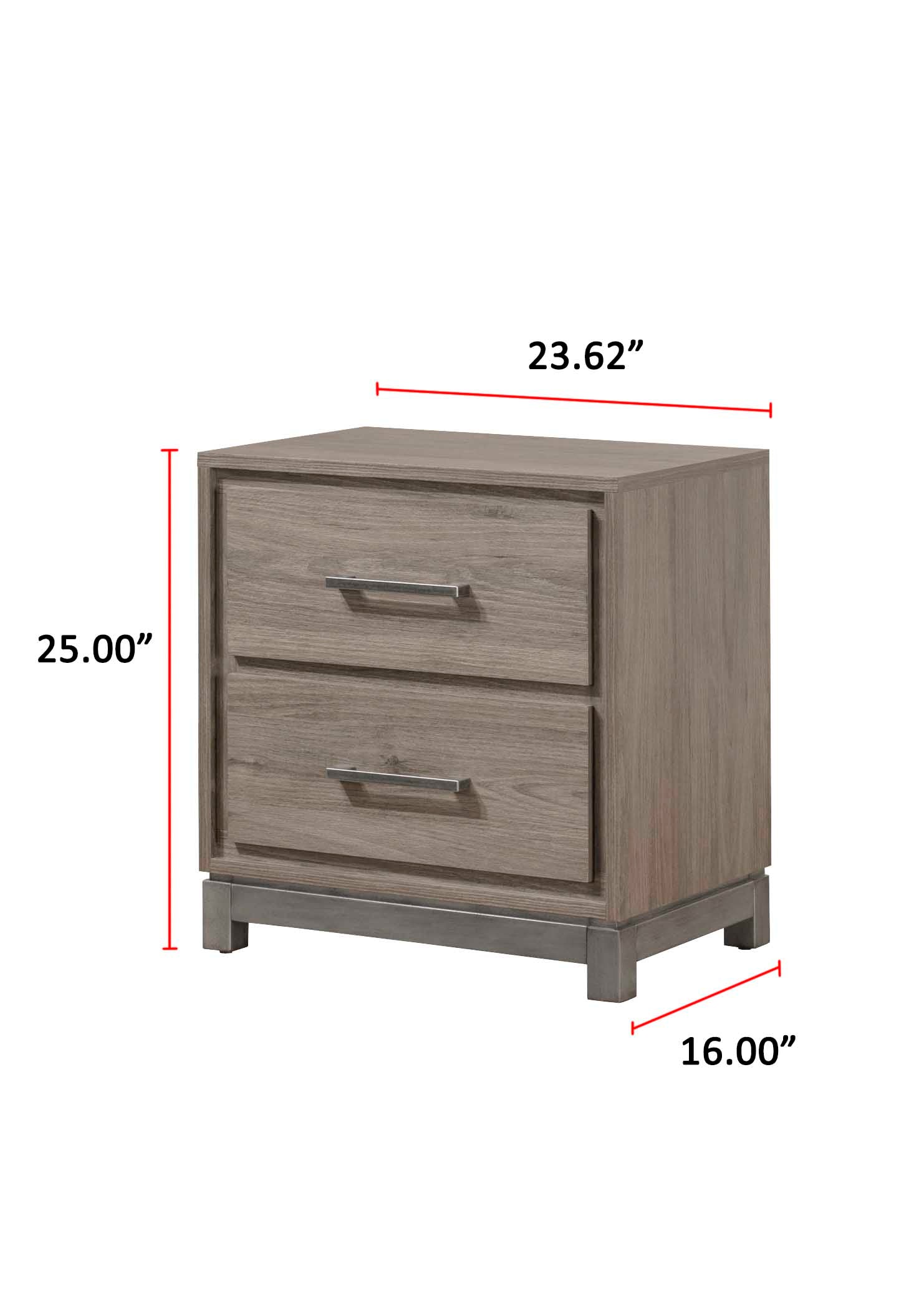 Contemporary 2-Drawer Nightstand - Gray Oak Finish