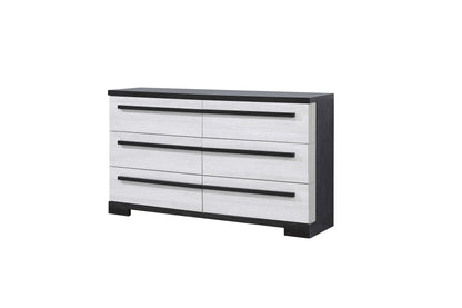 1pc Six Drawers Dresser Cream Ebony Finish Wooden Storage Bedroom Furniture