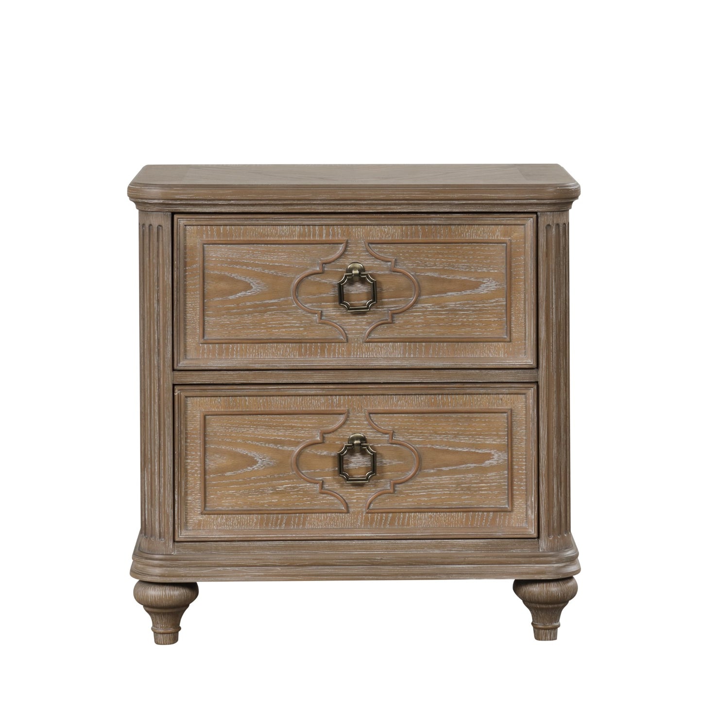 Simple Contemporary 1pc Nightstand Rustic Oak Veneer Solid wood Bedside Table w USB-A And USB-C