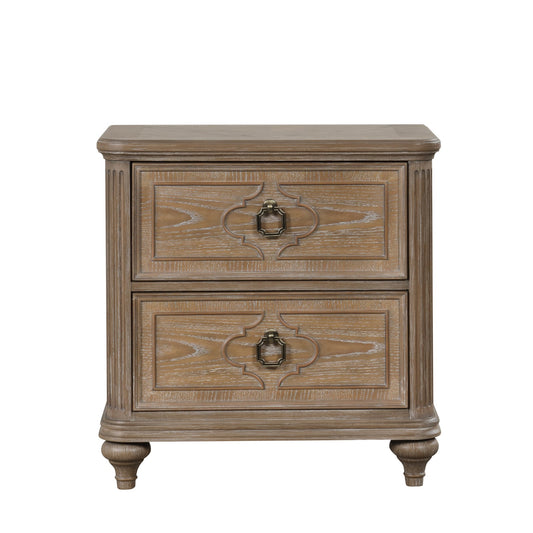 Simple Contemporary 1pc Nightstand Rustic Oak Veneer Solid wood Bedside Table w USB-A And USB-C