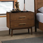 Walnut 1pc Nightstand Solid wood Bedside Table Nickle Bar Pulls 2-Drawers Round Tapered Legs Bedroom Modern Style