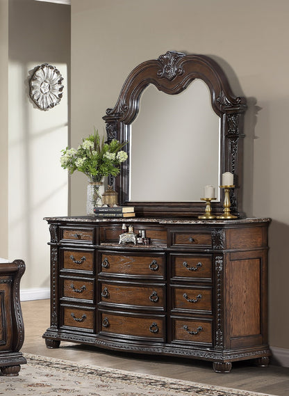 Traditional Marble Wood Dresser with 11 Drawers for Bedroom Storage