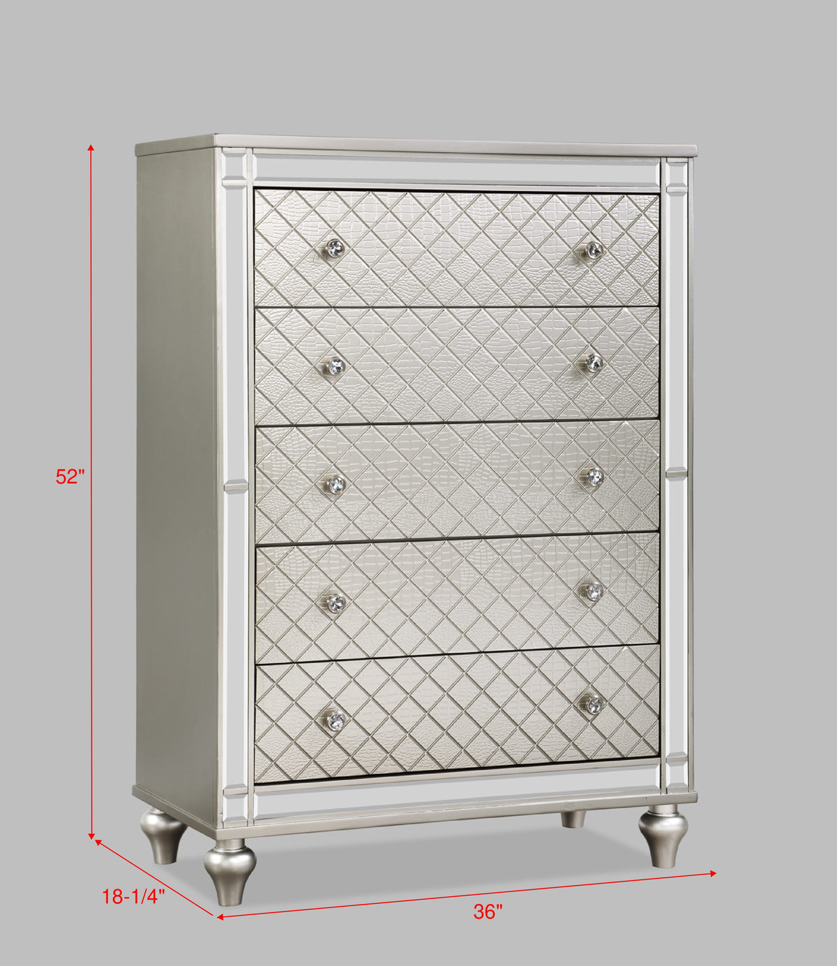 Silver Wood 5-Drawer Dresser - Bedroom Chest