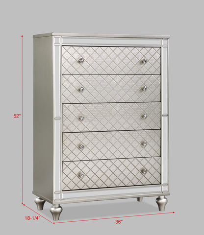 Silver Wood 5-Drawer Dresser - Bedroom Chest